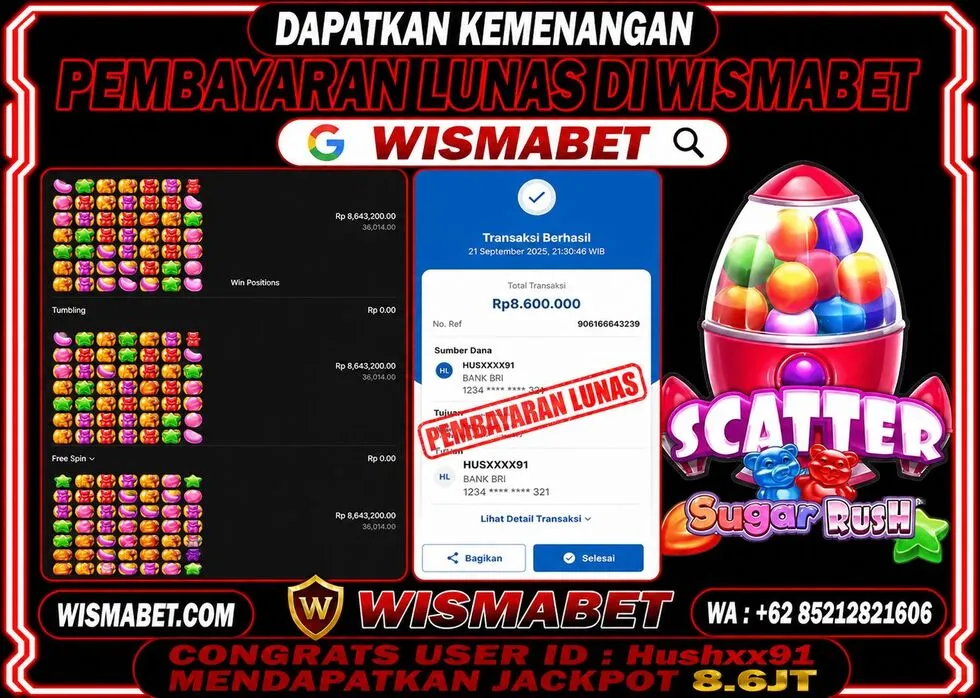 Wismabet - BUKTI KEMENANGAN Sugar Rush Rp8,600,000,- LUNAS